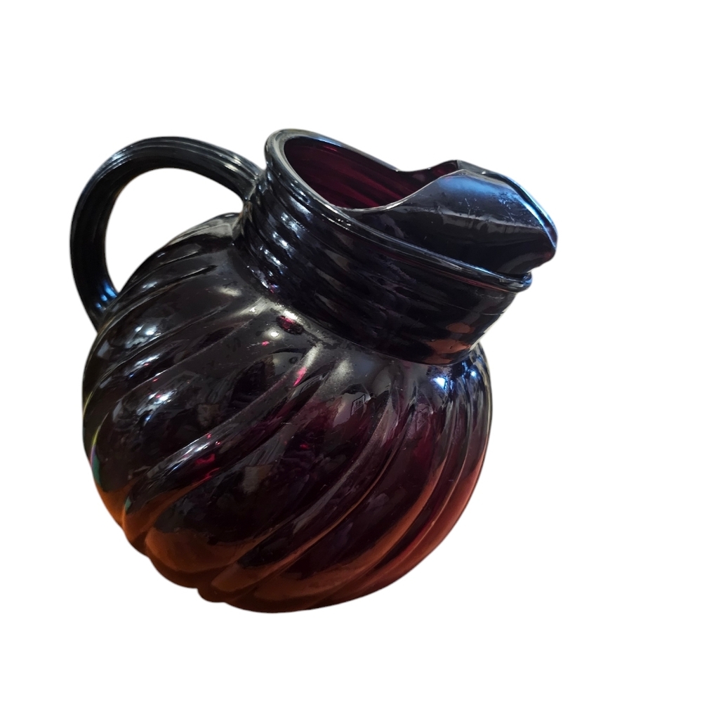 Anchor Hocking Vintage Royal Ruby Tilted Swirl Ball Pitcher - Picture 2 of 5